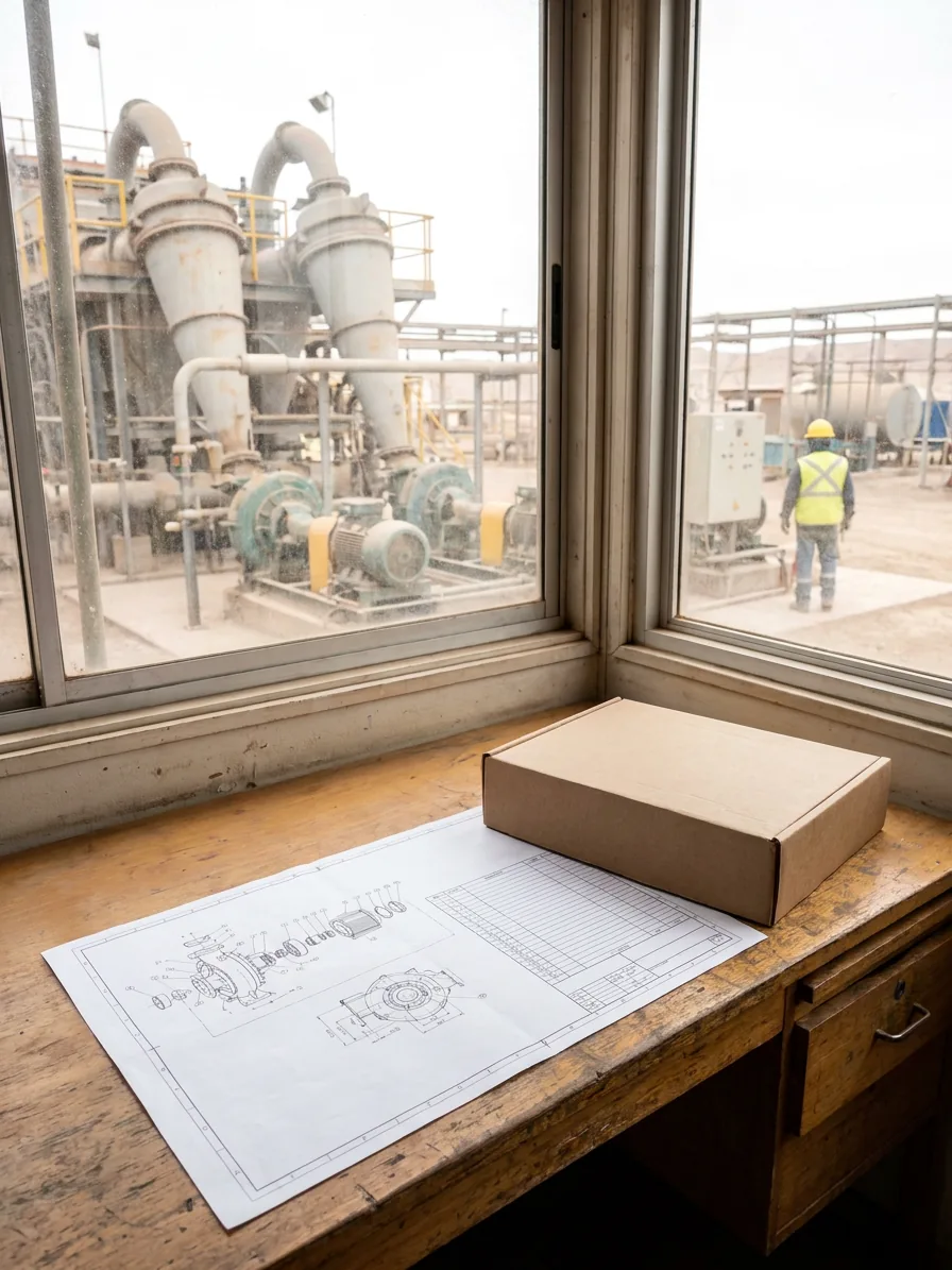Escena ilustrativa de análisis técnico de un equipo y sus componentes en una instalación industrial.